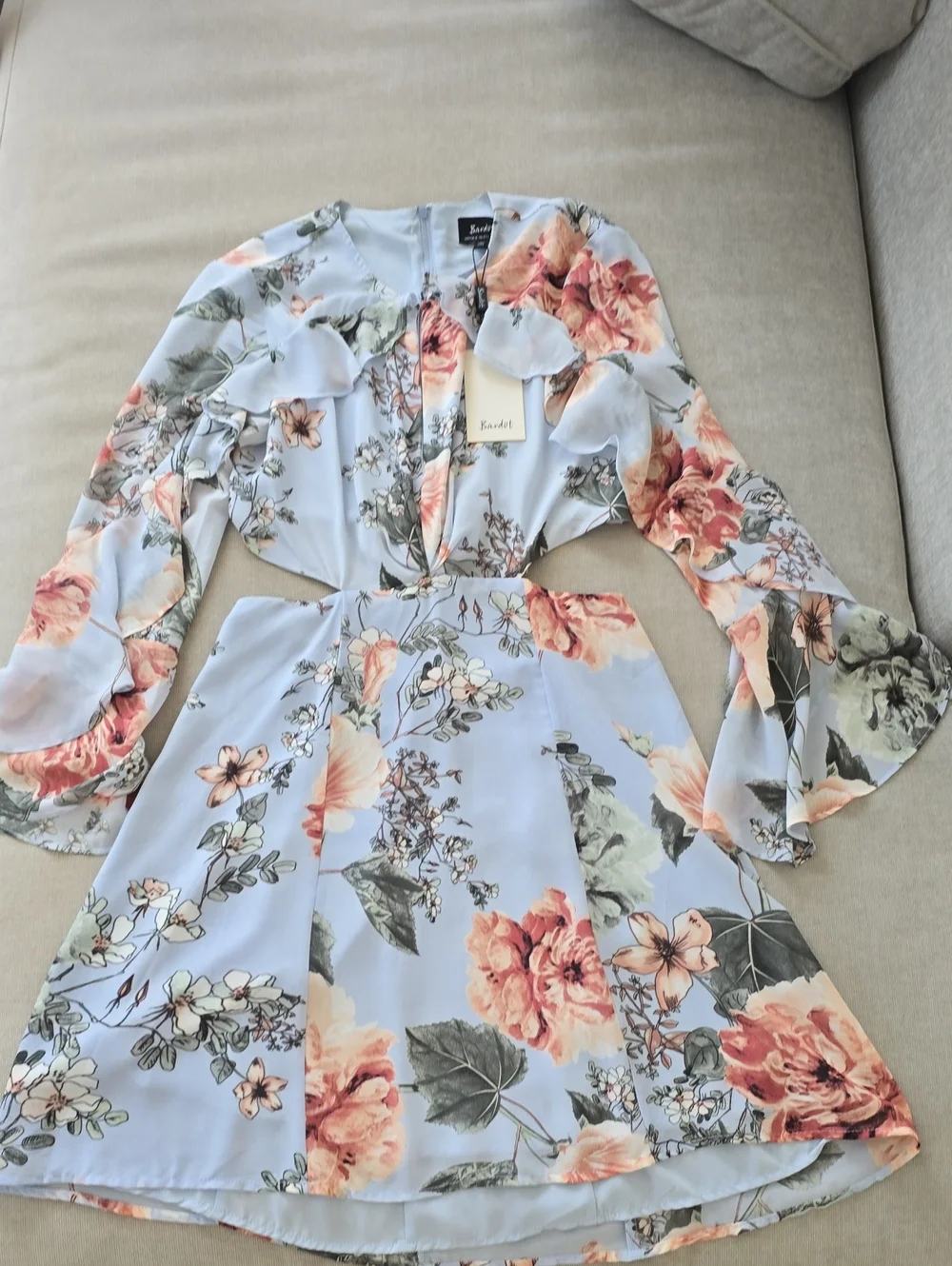 Bardot Light Blue Floral Cutout Dress